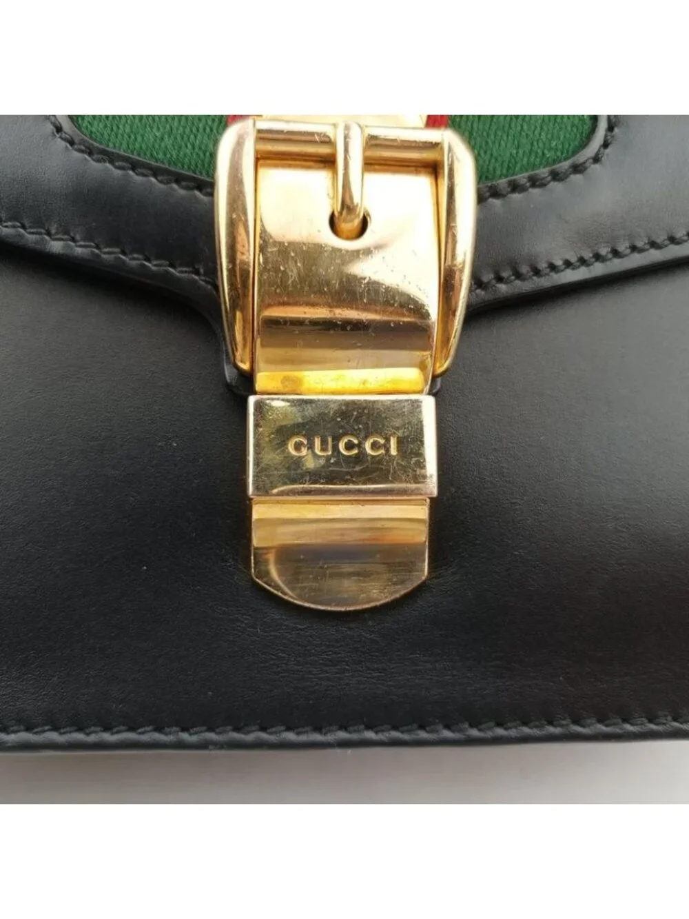 Gucci Sylvie Black Green Red Leather Messenger Bag - Picture 14 of 15